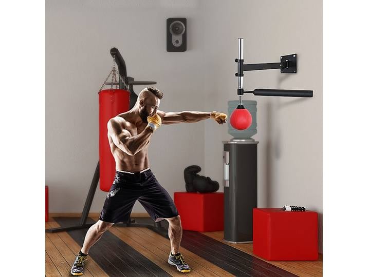 HOMCOM Support Boxe Mural Ajustable Punching-ball Noir/Rouge