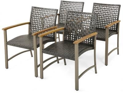 Costway Set of 4 Patio Rattan Dining Chairs with Acacia Wood Armrests-Set of 4