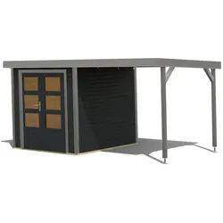 Karibu Metall-Holzgartenhaus Hybridhaus Jupiter C inkl. Anbaudach - 19 mm-213 x 217 cm- Holz-Ausführung: anthrazit - Blech-Ausführung: graualuminium