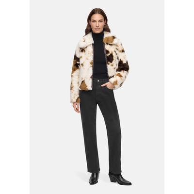 Plüschjacke AMBER & JUNE "Damen mit Taschen", Damen, Gr. 36, braun (beige, braun), Plüsch, Obermaterial: 100% Polyester. Futter: 100% Polyester, gerade, Jacken