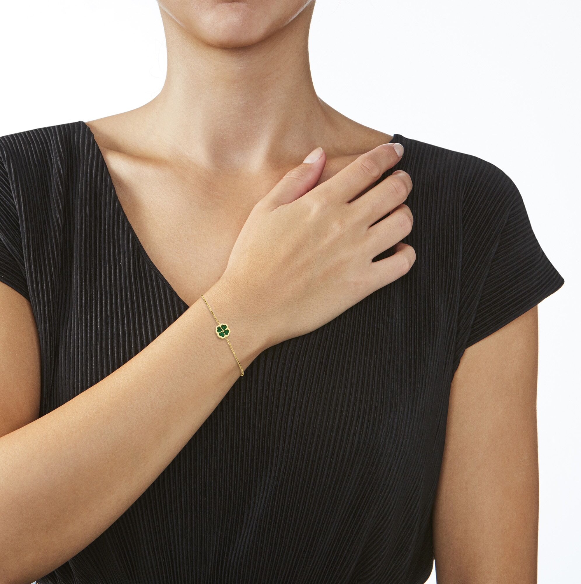 Armband LUIGI MERANO "Armband Kleeblatt-Mittelteil mit Malachit, Gold 375", grün, Armbänder, Damen, Gelbgold 375, Armband