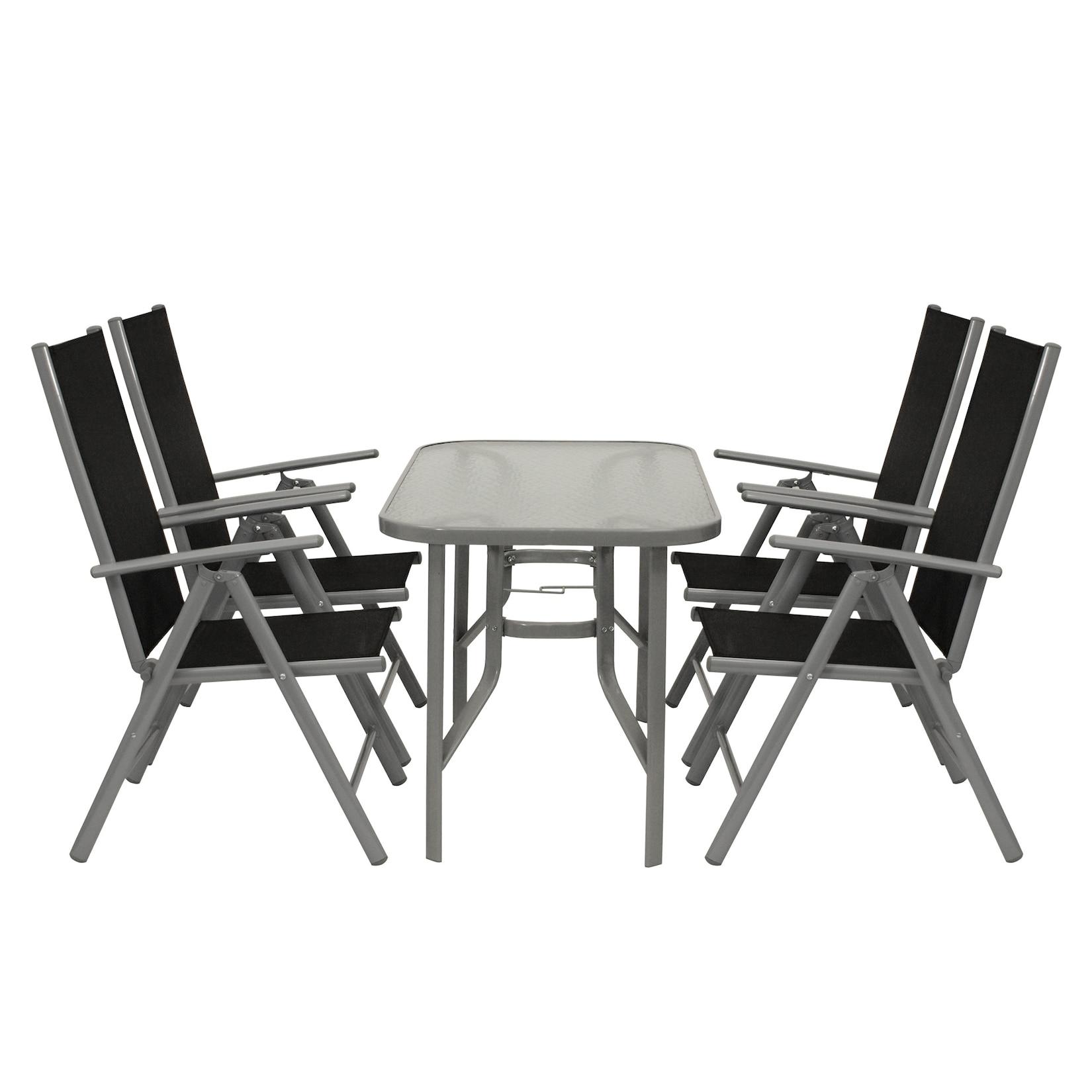 Gartengarnitur RAVENNA 5-teilig, Klappsessel + Glastisch 70x120cm