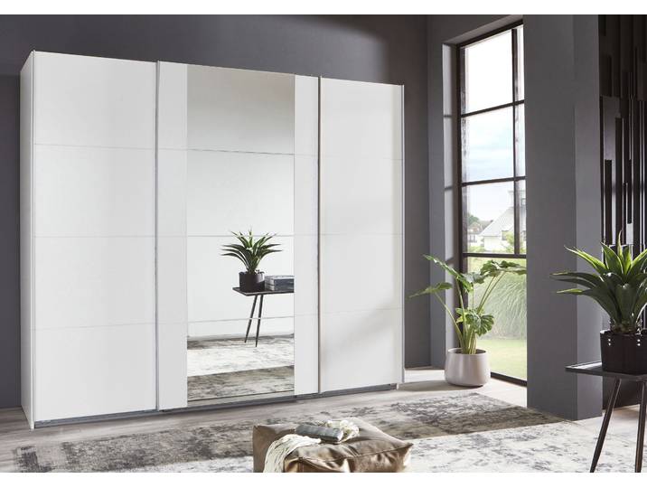 Schwebetürenschrank WIMEX Bern Schiebetürenschrank , weiss (weiß, alu), B:270cm H:210cm T:64cm, Holzwerkstoff, Schränke, Schwebetürenschrank, Schrank mit zusätzlicher Innenausstattung, Garderobe