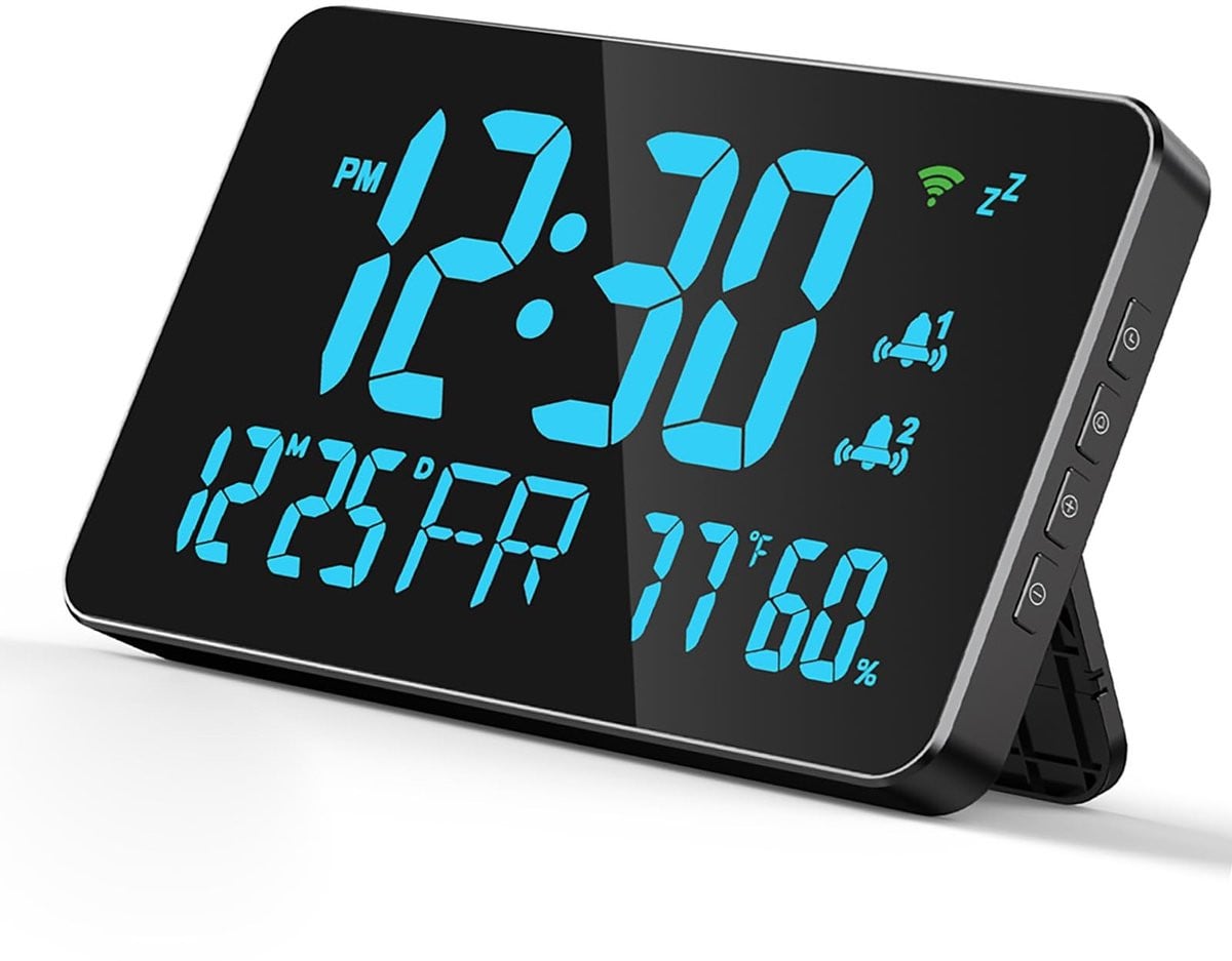 Slimme Digitale Klok met WiFi, Thermometer en Hygrometer - LED Tafelklok voor Slaapkamer en Kantoor (Blauw)