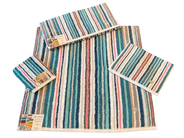 Waschhandschuh ROSS Multicolor , grün, B:16cm L:22cm, Frottier, Baumwolle, Handtücher, Waschhandschuh, mit Streifen und gesticktem ROSS-Emblem