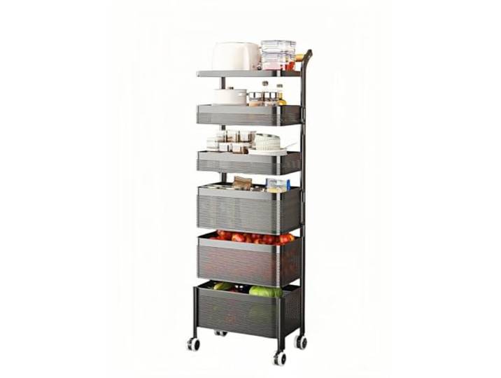 Xumh2024-3 Lagerung Rotierender Slim-Gap-Küchenwagen, mehrstöckiger, rollender Snack- und Lebensmittel-Organizer(Schwarz,Groß)