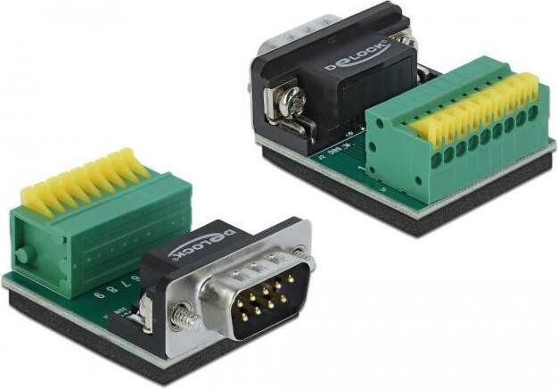 Delock 66321 Sub-D 9-poorts seriële connector, mannelijk, zwart/groen/zilver/geel