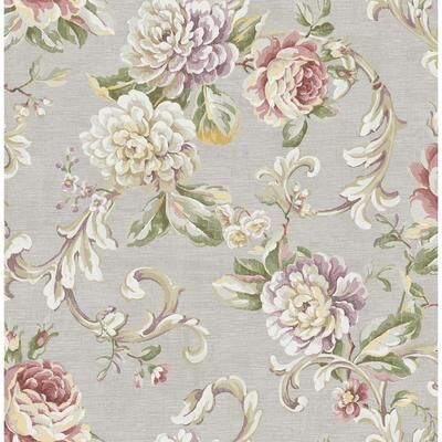 Seabrook Designs Kaydence Floral Scroll Unpasted Wallpaper
