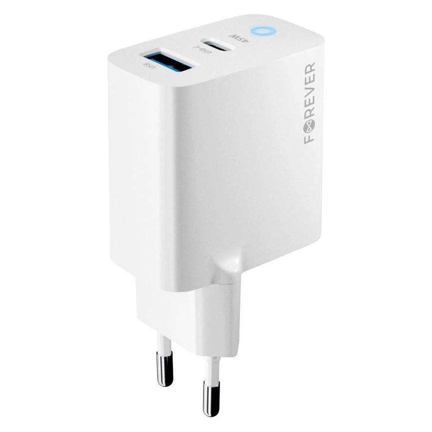 Forever TC-06-45AC GaN PD QC Ladegerät 1x USB-C 1x USB 45W weiss (45 W, 2 Ports) (GSM171396)