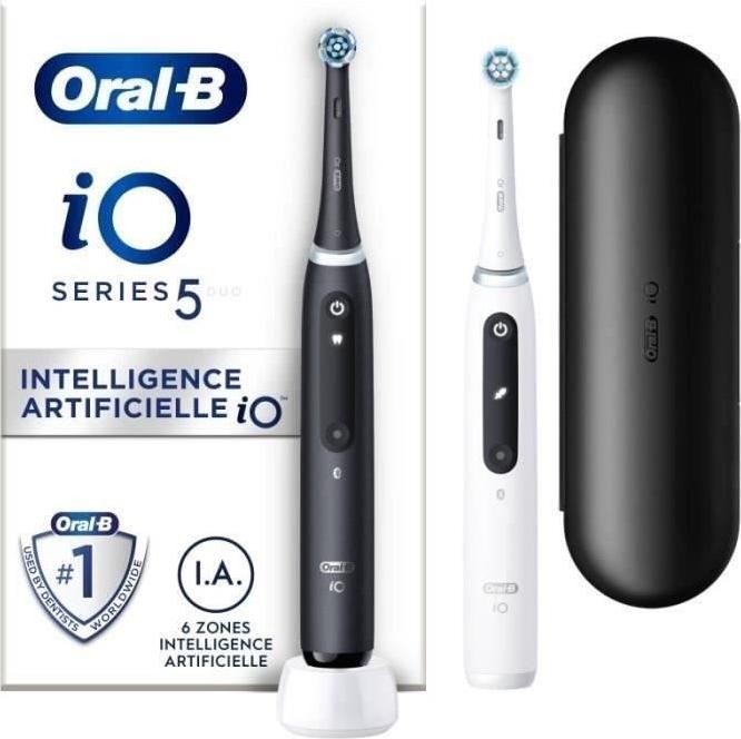 Elektrische Zahnbürste Oral-B iO 5, 2er Pack, Schwarz und Weiß, 2 Bürstenköpfe