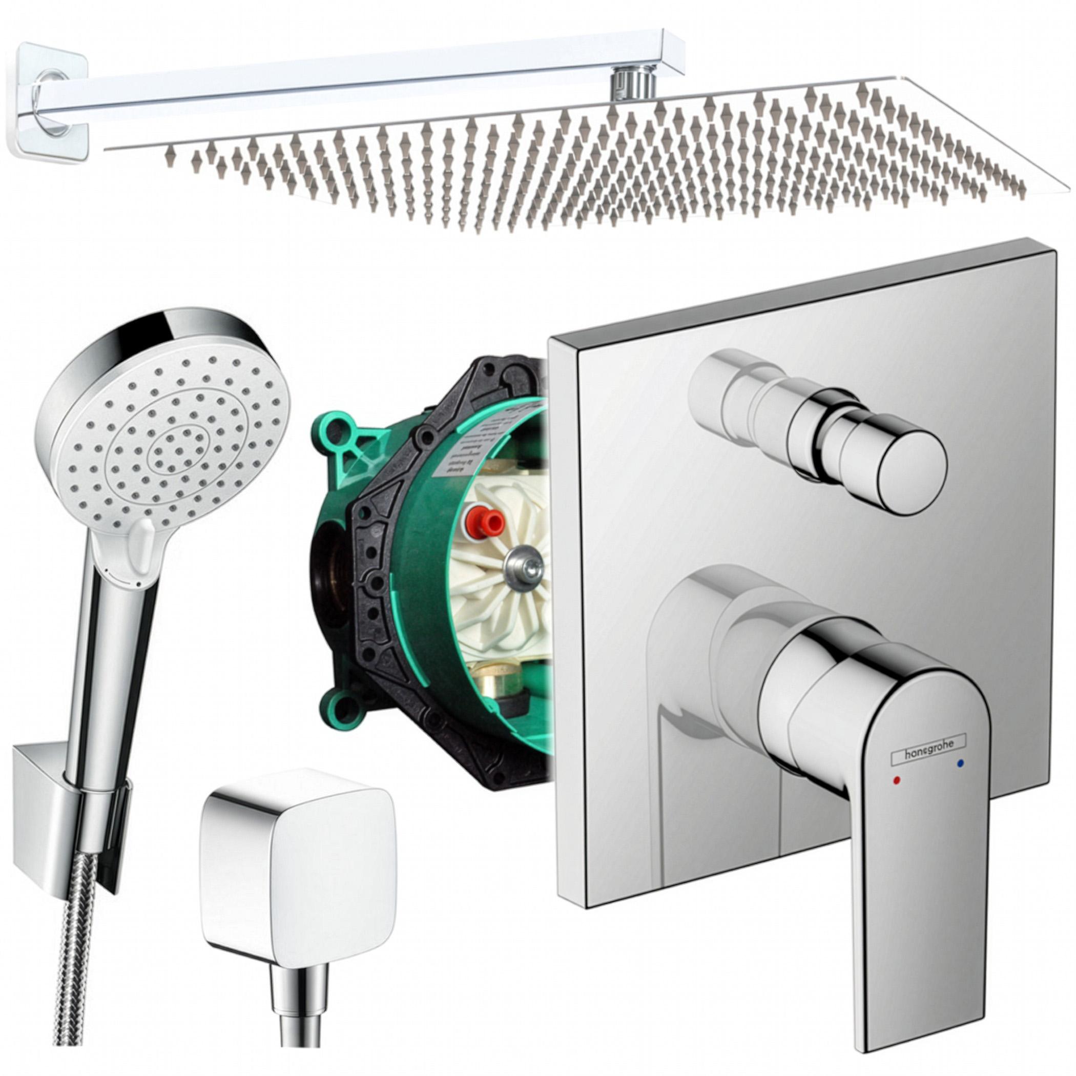 Hansgrohe und Jowi Unterputz Duschsystem, Kopfbrause 360x360mm, Vernis Shape Duscharmatur