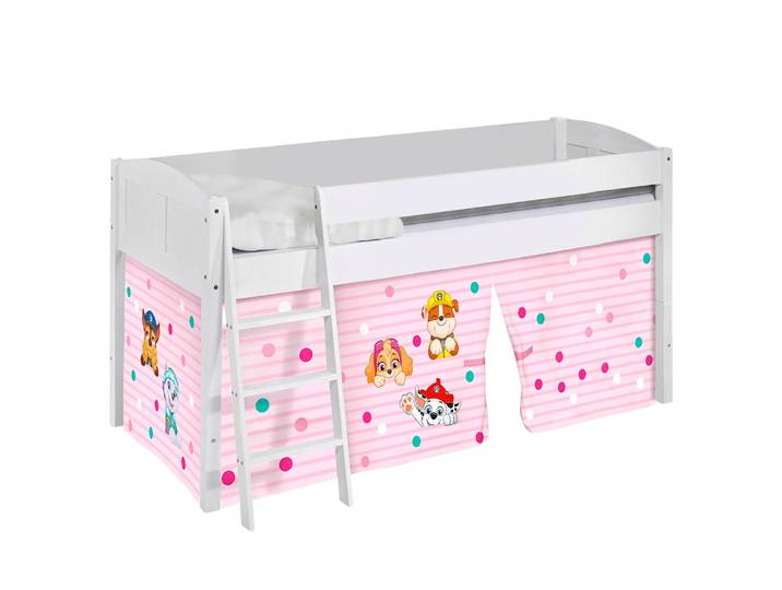 Hochbett Landhaus Paw Patrol 90 x 200cm Weiß/Rosa mit Leiter