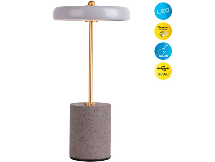 NÄVE Tischleuchte SETA Tischlampe H: 30 cm , grau, Ø 15cm H: 30cm, 1 Stk., Leuchten, Dimmbar per Berührungssensor, Tischleuchte