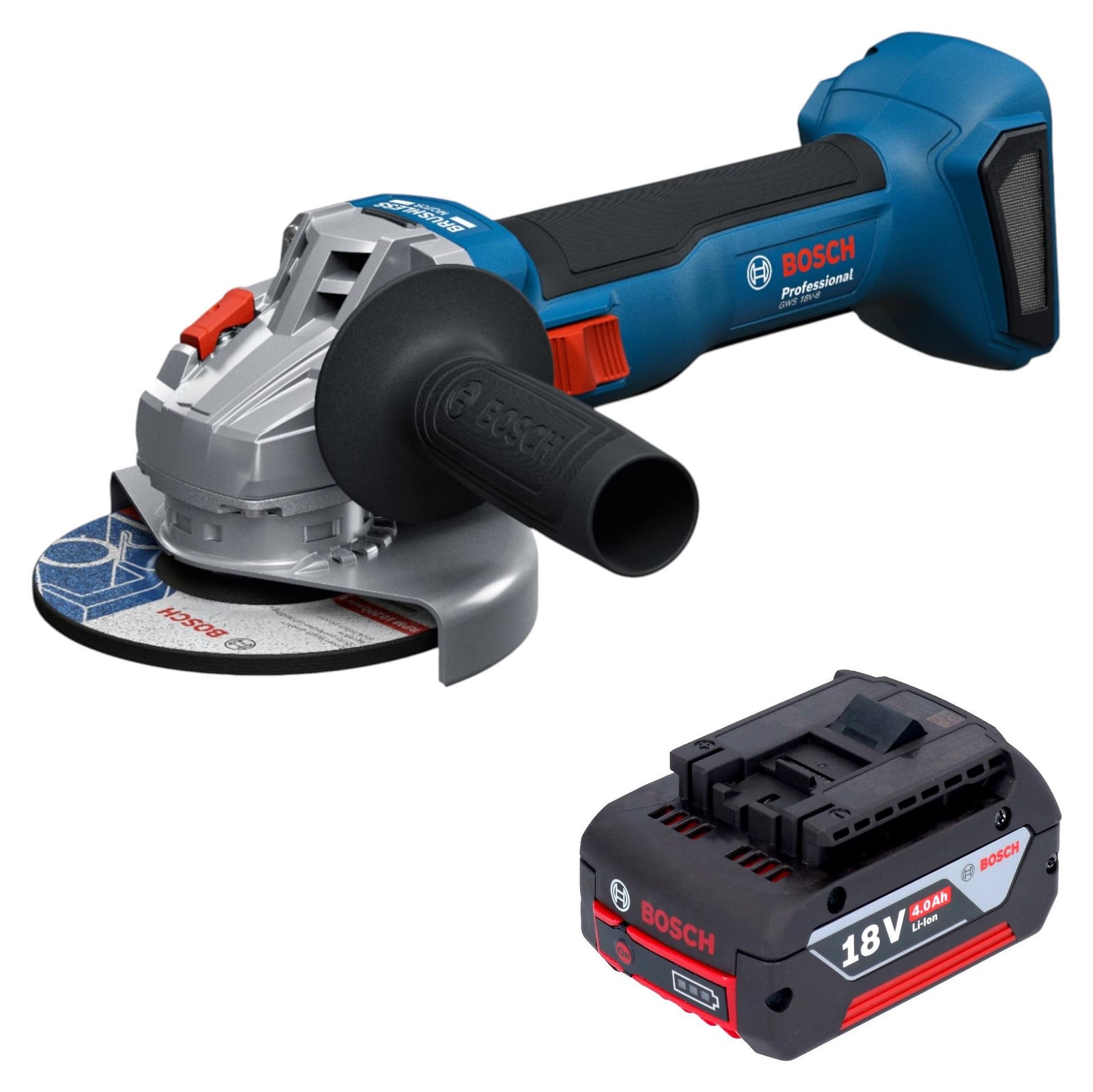Bosch GWS 18V-8 Professional accu-haakse slijper 18 V 125 mm borstelloos met 1x 4,0 Ah accu