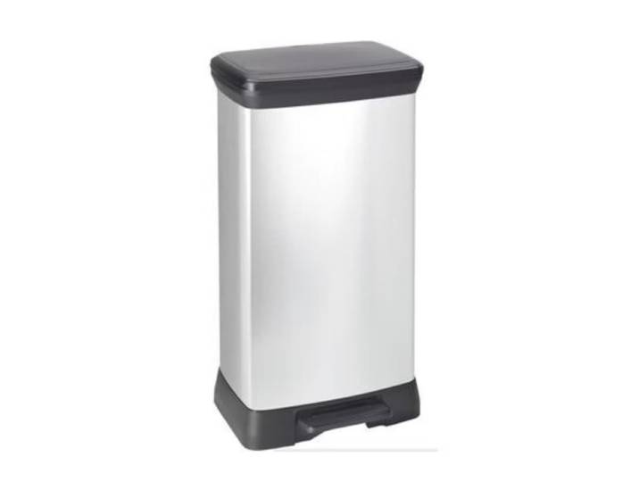 Curver DECOBIN Poubelle à pédale rectangulaire 50 L Noir / Argent