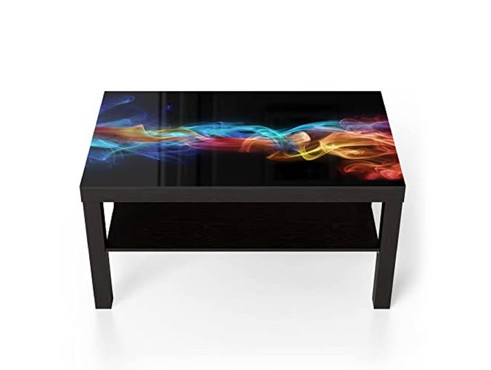 DEQORI Glastisch schwarz groß 90x50 cm Motiv Farbige Rauchschwaden ausgefallener Beistelltisch aus Glas Hochglanz Couchtisch fürs Wohnzimmer moderner Couch Tisch mit Design