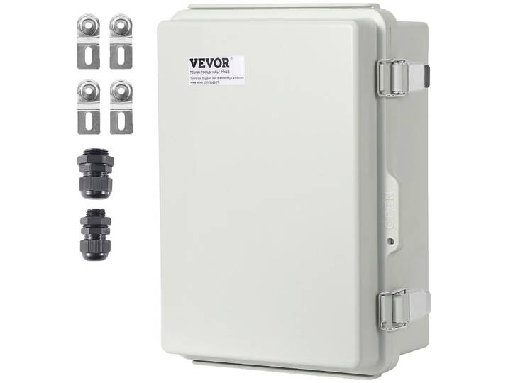 VEVOR Boîtier de raccordement électrique pour l'extérieur\, 300 x 200 x 180 mm Boîtier électrique en plastique ABS avec couvercle rabattable\, verrou en acier inoxydable\, IP67\, pour les projets électriques à l'extérieur