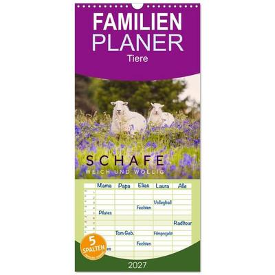 Familienplaner 2027 - Schafe - Weich und wollig mit 5 Spalten (Wandkalender, 21 x 45 cm) CALVENDO
