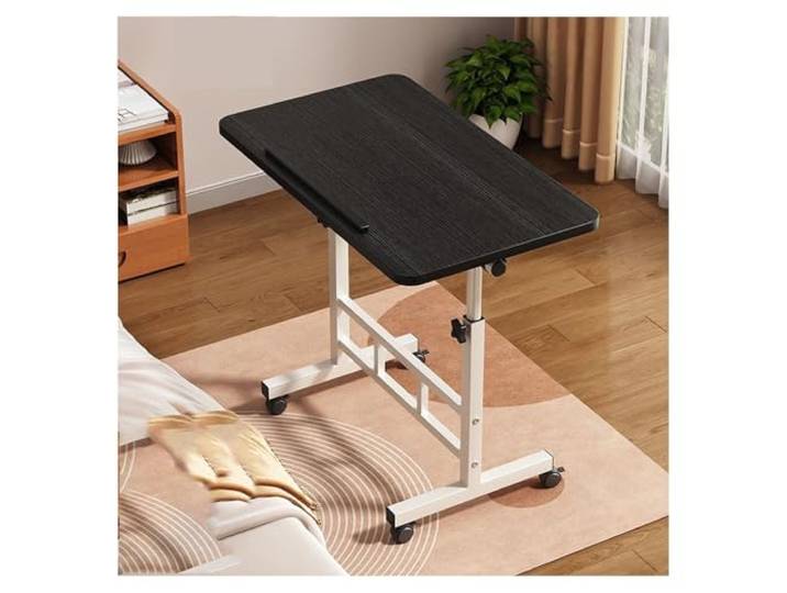 Verstellbarer, klappbarer Beistelltisch mit verdickten Stahlbeinen und Abnehmbaren Rollen for Wohnzimmer, Schlafzimmer, Büro(Black,60*40cm)
