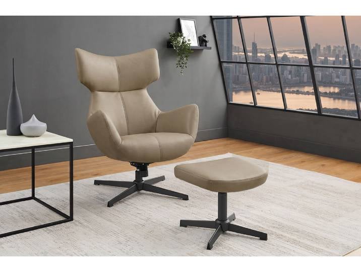 Drehbarer Sessel VOGUE taupe Kunstleder schwarze Metallbeine mit Armlehne Modern & Design