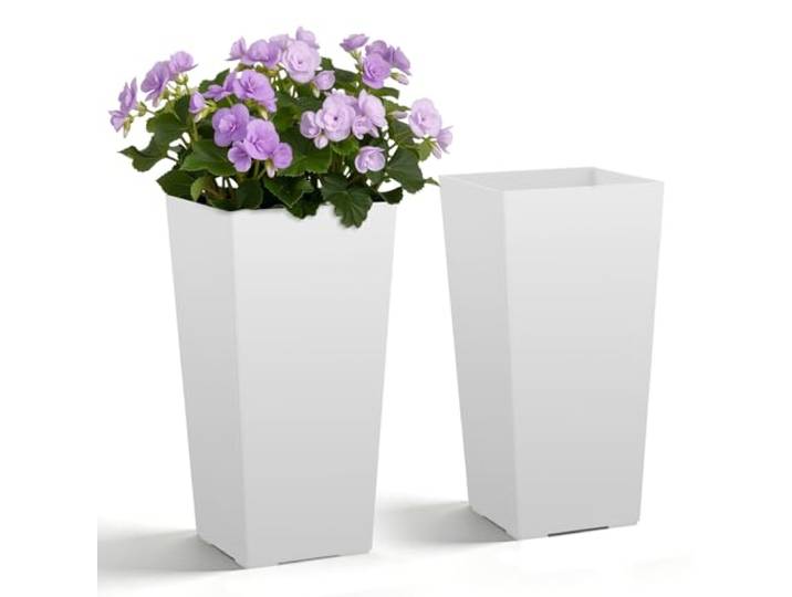 VEVOR Jardinière Haute Lot de 2 Pot de Fleur Haut 55 cm pour Plantes Intérieur Extérieur Porche Entrée Terrasse Jardin\, avec Style Moderne en Plastique\, Forme Carrée Conique\, Blanc