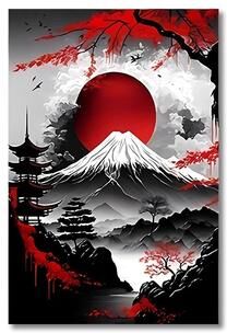 Inspired Finds 3PCS Vintage Japanese Landscape Canvas Wall Art Set For Modern Japandi Home Decor mount Fuji & Red Rising Sun 7.87x11.81in