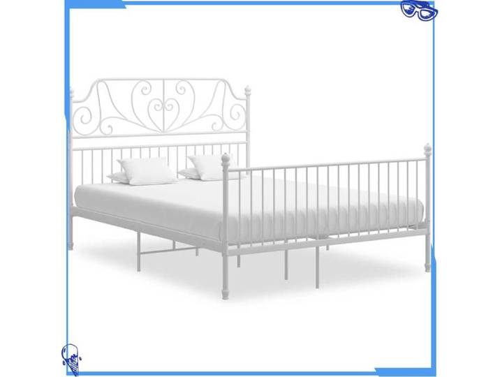 Cadre de lit et tête de lit sans matelas - 160x200 cm - Métal - Blanc - Élément Décoratif Remarquable - Pour Intérieur