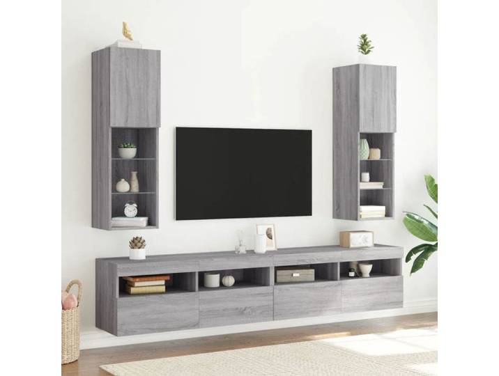 Meubles TV avec Lumières LED 2 pcs Armoires de Télévision Murales Meubles Télé avec Rangement Salon Salle de 837026