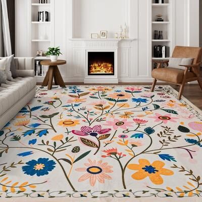 Maxax Nature Floral Non-Slip Machine Washable Colorful Modern Area Rug