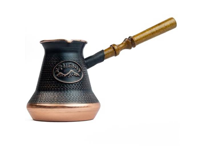 Handgefertigte Armenische Kaffeekanne (225 ml) Kupfer Jazva Ararat Türkisch Arabisch Griechisch Cezve Jezve Ibrik Turka Jazzve Jazve Holzgriff 225 ml