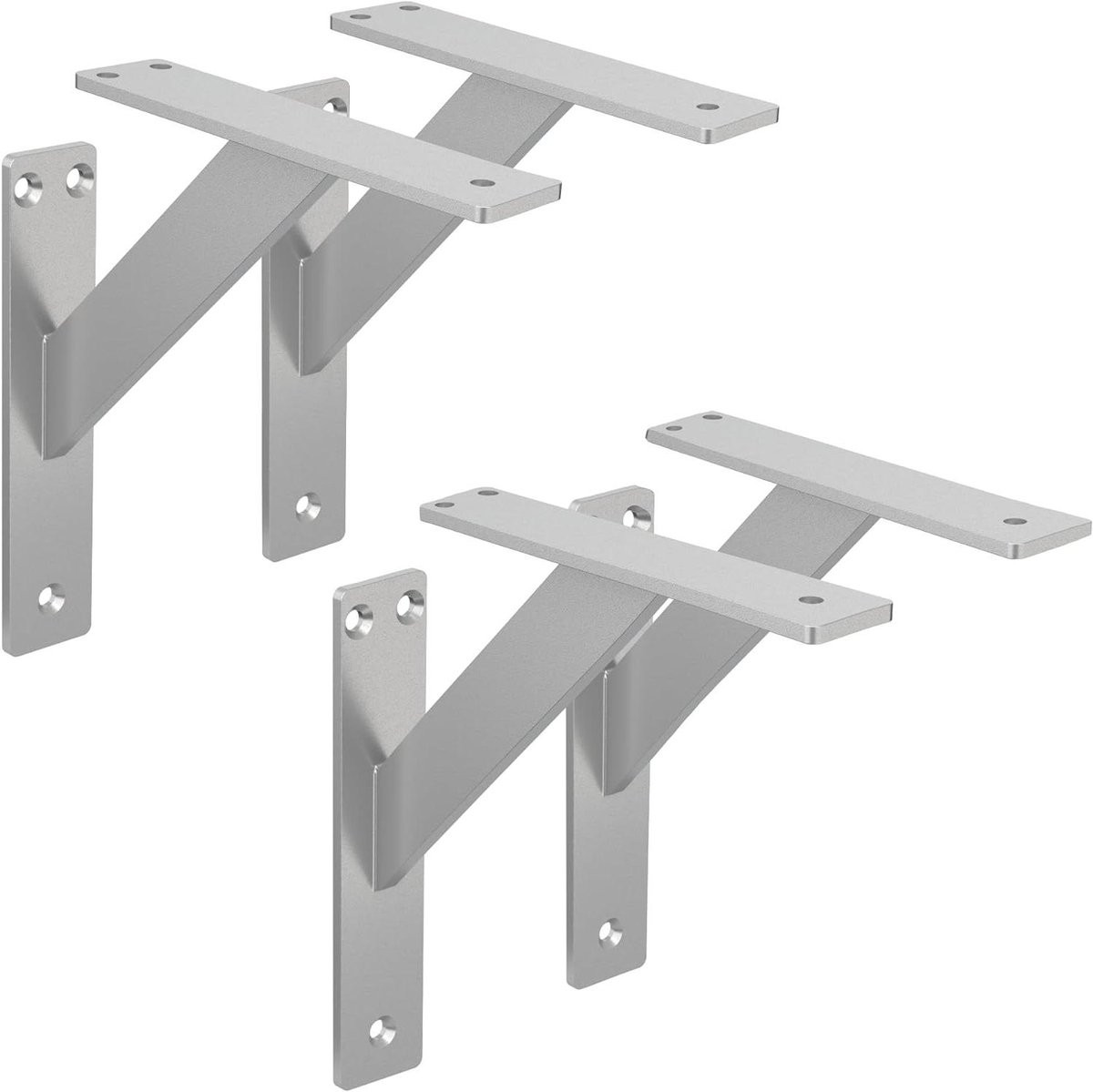 Set van 4 zilveren plankdragers in industriële stijl, 180 x 180 mm