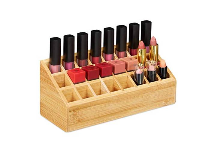 relaxdays 10026126 Organiseur pour Maquillage en Bambou\, 24 Compartiments\, Naturelle\, pour Gloss\, Pinceau\, HLP 10x23x9 cm\, Nature