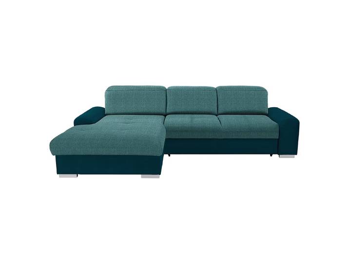 Ecksofa mit Schlaffunktion Blau/Grün Webstoff Mavie 286 x 82 x 203cm Schlaffunktion davorstehend rechts mit Schlaffunktion Modern