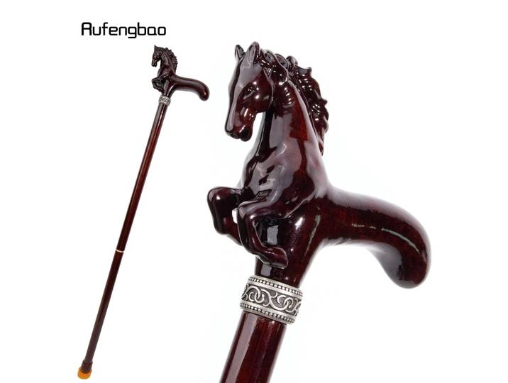 Cheval marron en bois mode bâton de marche décoratif Cospaly canne bois Mace béquille baguette Crosier 96 cm Performance scène canne