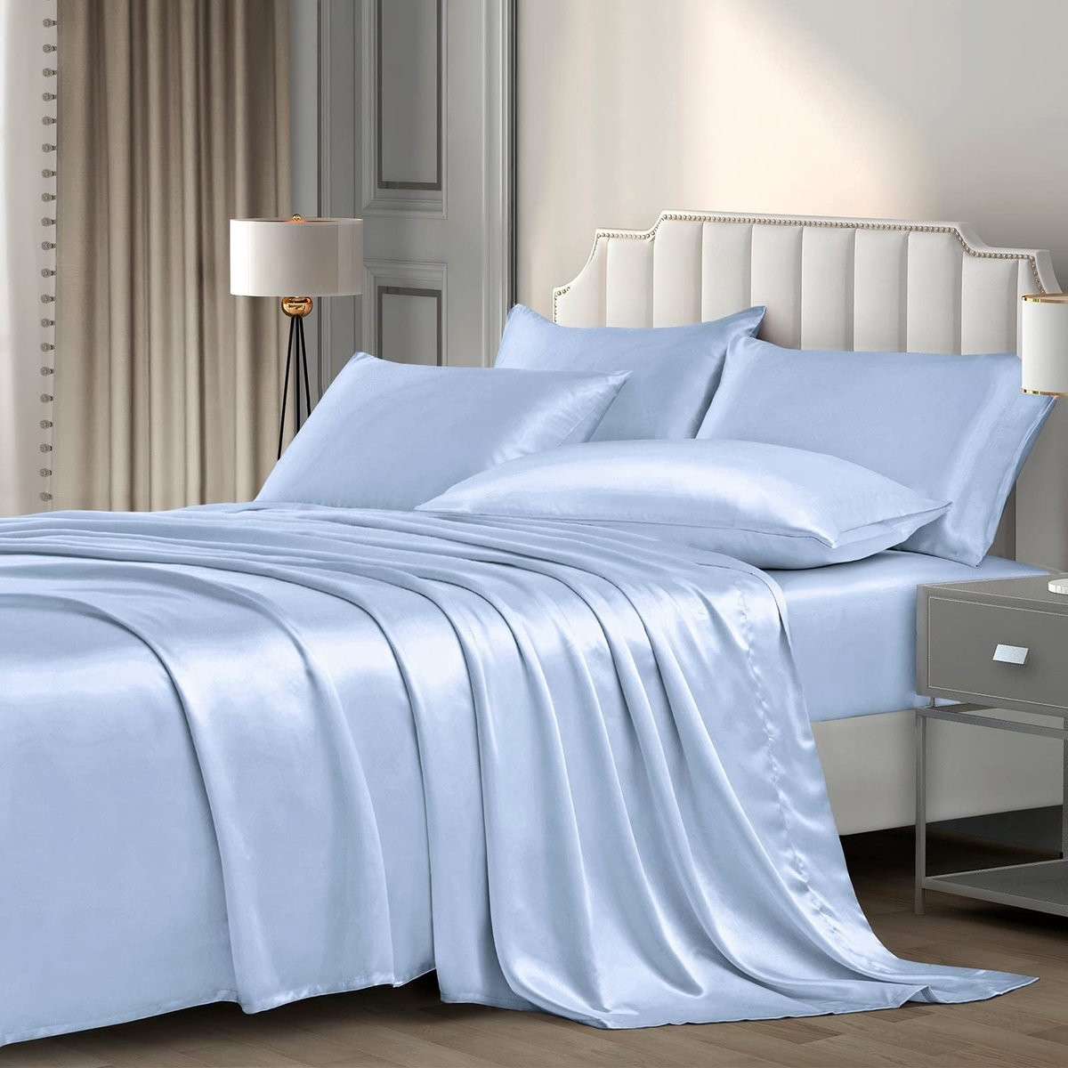 Omgoods Luxe Satin Bedlinnen Set - 6-delig - Babyblauw