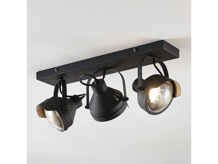 Henega 3 Plafonnier Black - Lindby - Salon / séjour - Industriel - Métal - Multi-ampoules