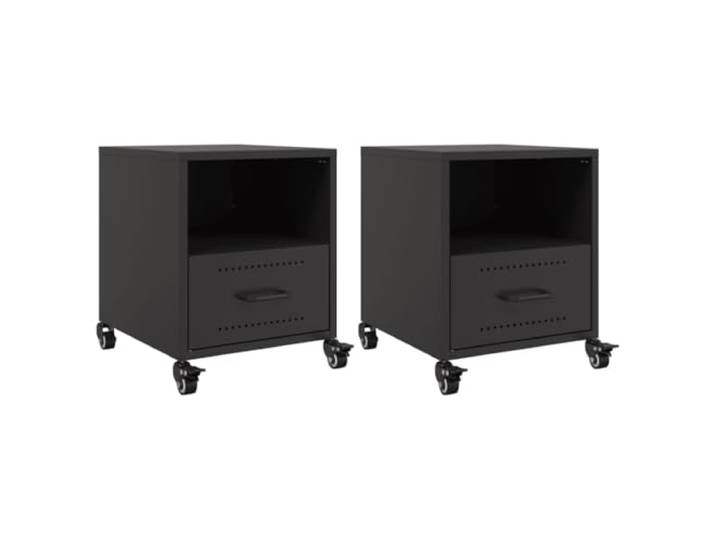 Coespram 2er Set Nachttische Schwarz 36x39x43,5 cm Stahl mit Rollen Mobiles 2er Set Beistellschrank für Schlafzimmer oder Wohnbereich mit Schublade, Fach und Rollen für flexible Ordnung.
