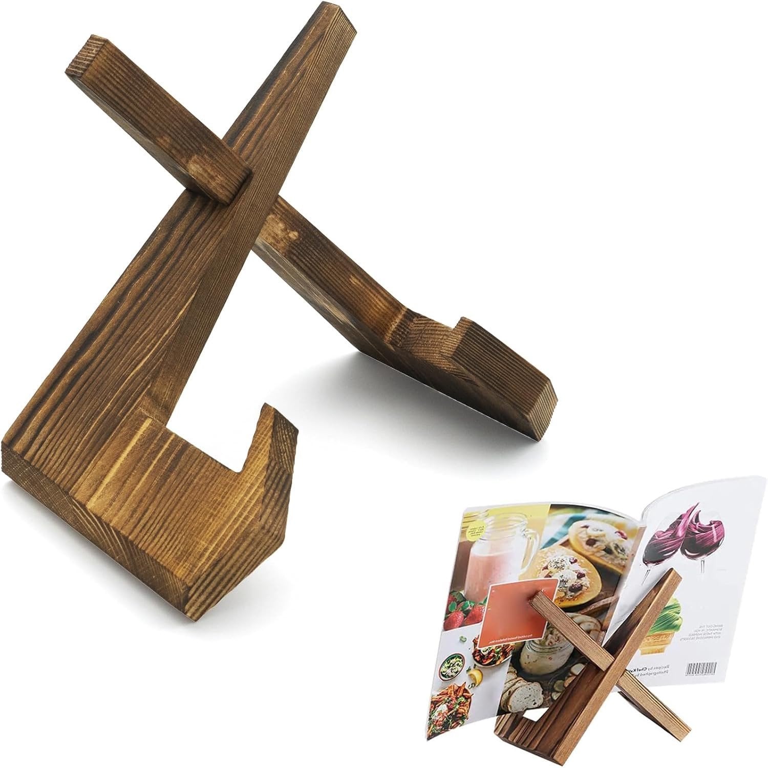 Houten kookboekhouder en boekstandaard voor in de keuken, vintage receptenhouder en tabletstandaard