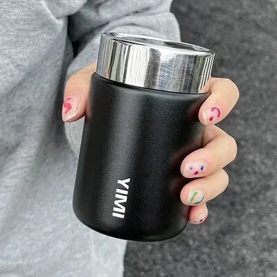 Cozy Casa Charm Fashion Mini Pocket Vacuum Flask Portable Insulated Coffee Mug & Slim Thermal Water Bottle For Travel black