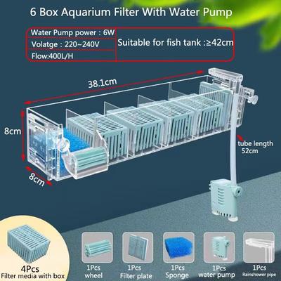 Inspired Finds Aquarium Waterfall Filter Box Wall Mounted Silent Circulating Purifier With Built in Pump For Fish Tanks 6box With Media Ball eu Plug