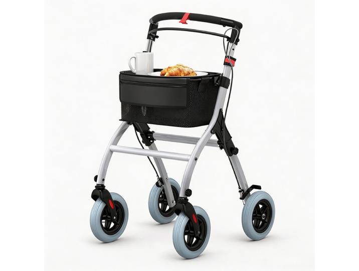 Chariot de marche pliable avant-arrière en alliage d'aluminium pour usage intérieur, accoudoirs réglables en hauteur sur 5 niveaux, roues en PU de 8 pouces, charge maximale de 110 kg, aide à la marche légère