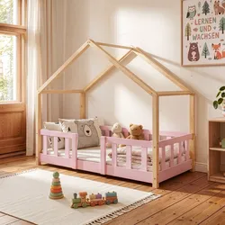 Kinderbett Treviolo 70x140 cm Rosa/Natur [en.casa]