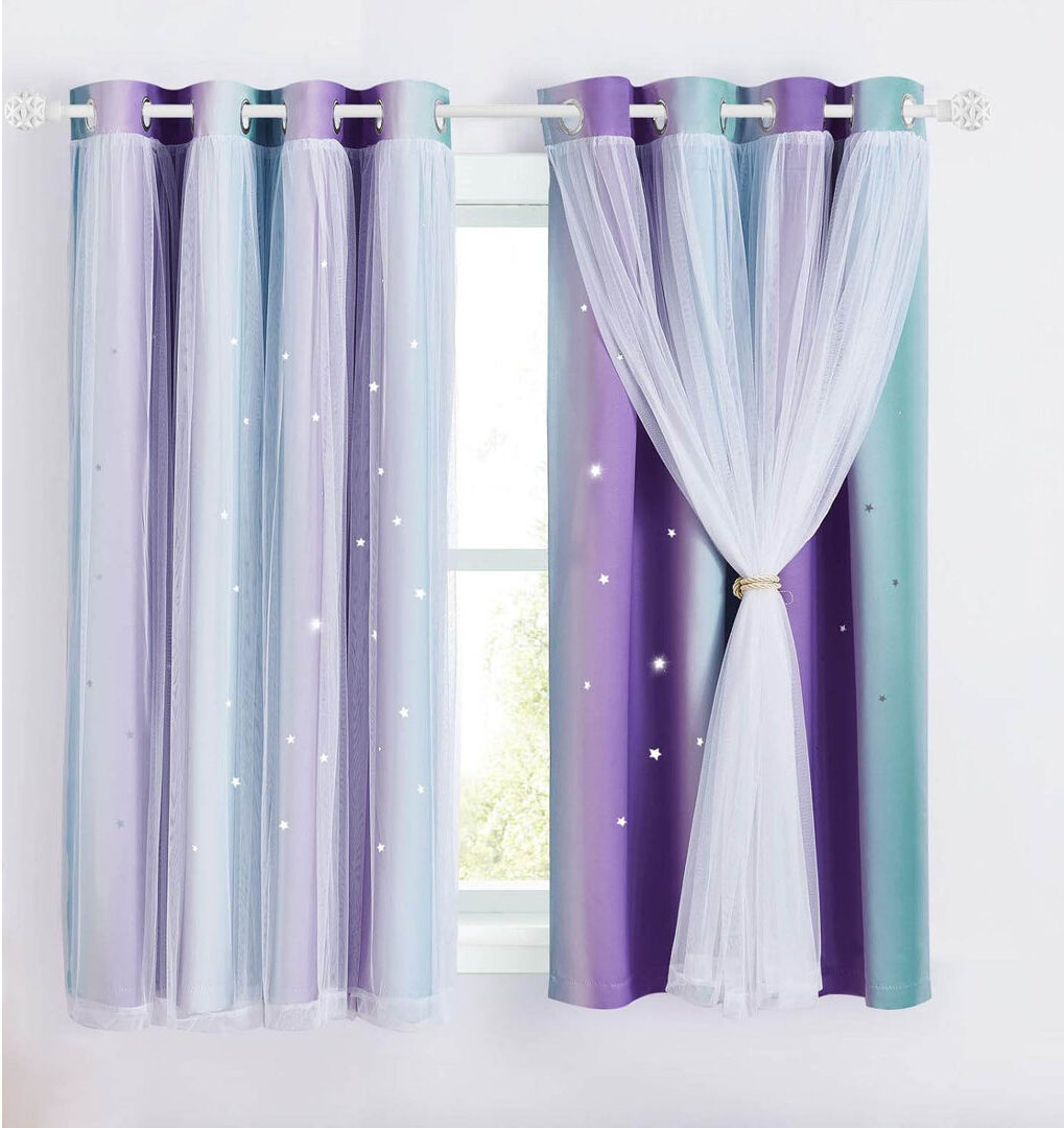 Isabelle & Max Blackout Curtain Pair Purple/Blue 132cm W X 137cm H