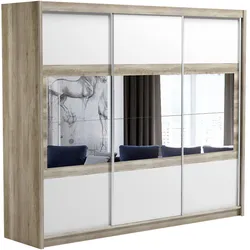SCHWEBETÜRENSCHRANK POPPY 250/215/61 cm 3-türig mit Spiegel Eichefarben
