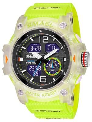 Quick Pick Pro SMAEL Tactical Dual Display Military Sport Watch For Men Waterproof LED Chronograph fluorescent Green