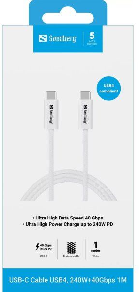 Sandberg Usb-C Til Usb-C Usb4-Kabel, 1 M, 240w
