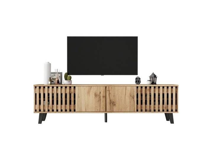 Meuble TV 180x40x55cm-Bois-8 Compartiments-Console Multimédia Pour TV 70cm-Salon