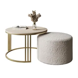 COUCHTISCH mit Hocker LORI MAT gebürstetes Gold/Kaschmir matt/Coral 65