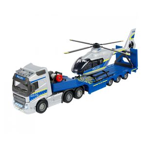 Majorette Fahrzeug Polizei Volvo Truck, mit Helikopter, Licht und Sound, Maßstab 1:43