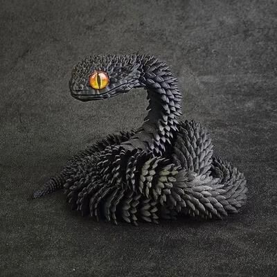 Uplifted Finds 3D Printed Articulated Snake Toy Fully Poseable Flexible Jointed Reptile Desktop Ornament & Fidget Toy black